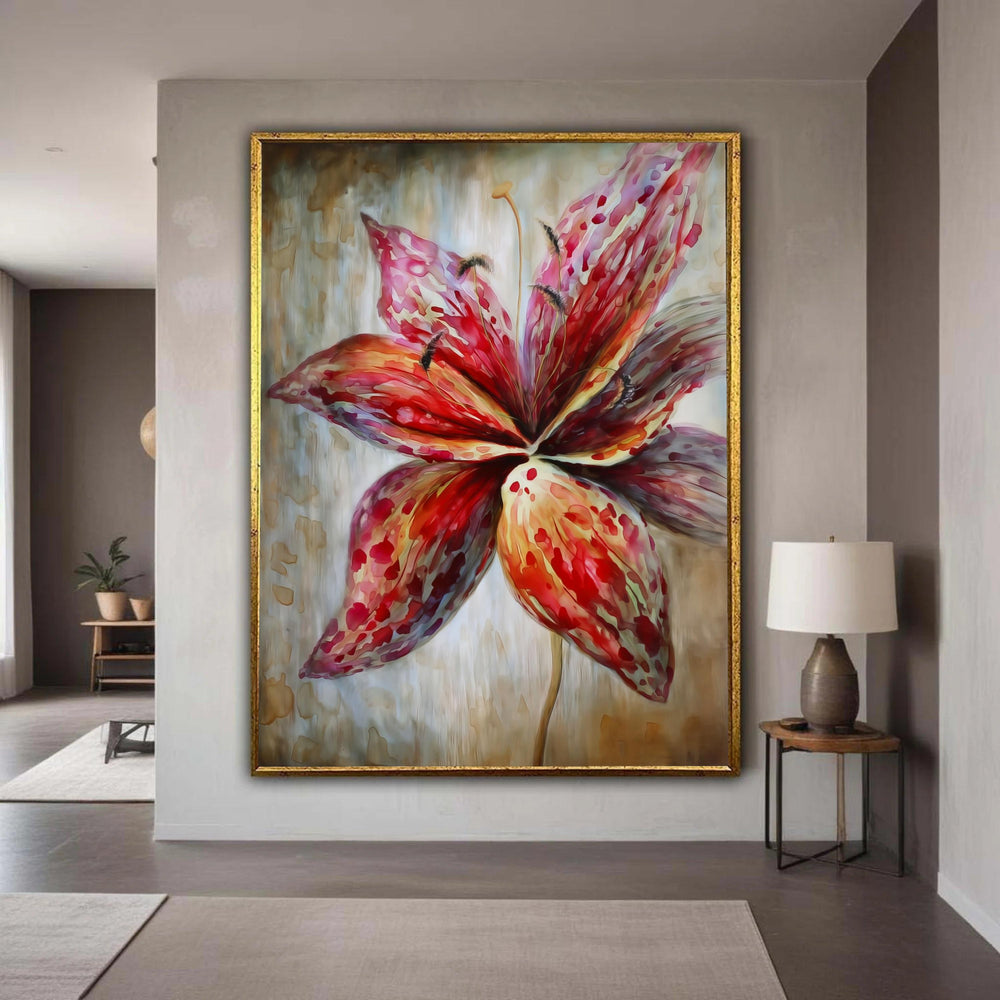 Vibrant Red Lily Canvas, Abstract Floral Wall Art, Large Flower Painting, Nature-Inspired Home Decor, Ready to Hang Gift Art, Home Decor
