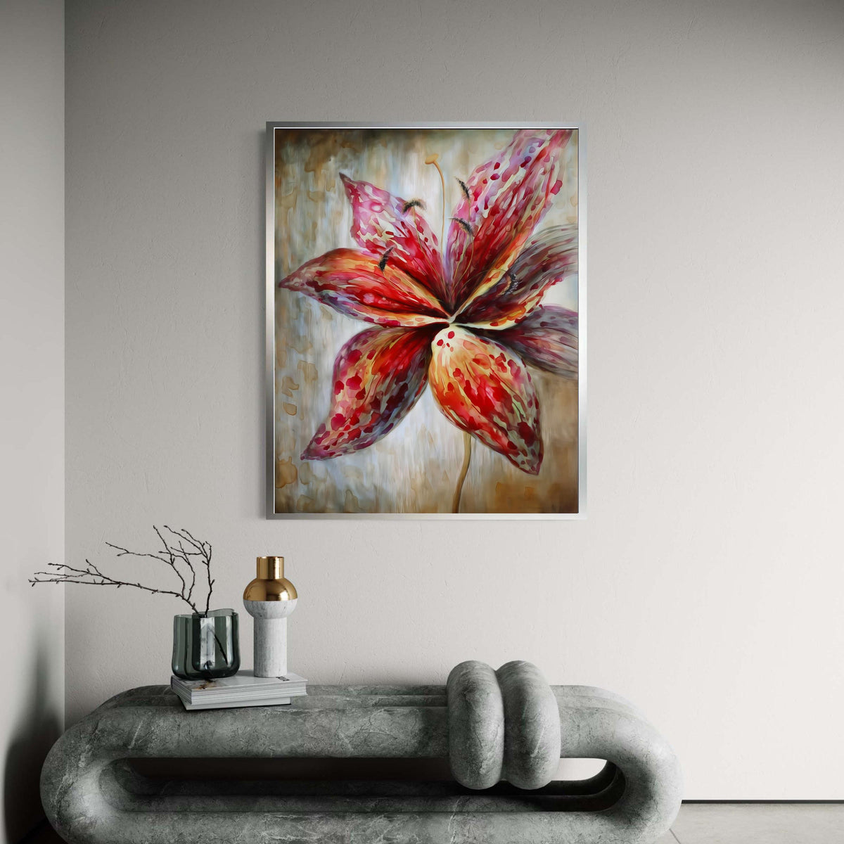 Vibrant Red Lily Canvas, Abstract Floral Wall Art, Large Flower Painting, Nature-Inspired Home Decor, Ready to Hang Gift Art, Home Decor