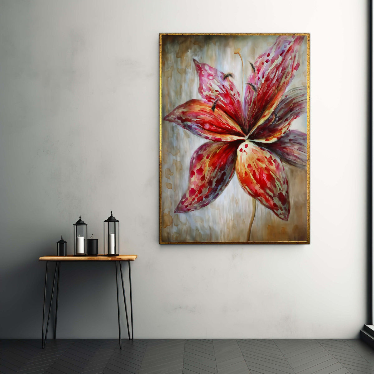 Vibrant Red Lily Canvas, Abstract Floral Wall Art, Large Flower Painting, Nature-Inspired Home Decor, Ready to Hang Gift Art, Home Decor