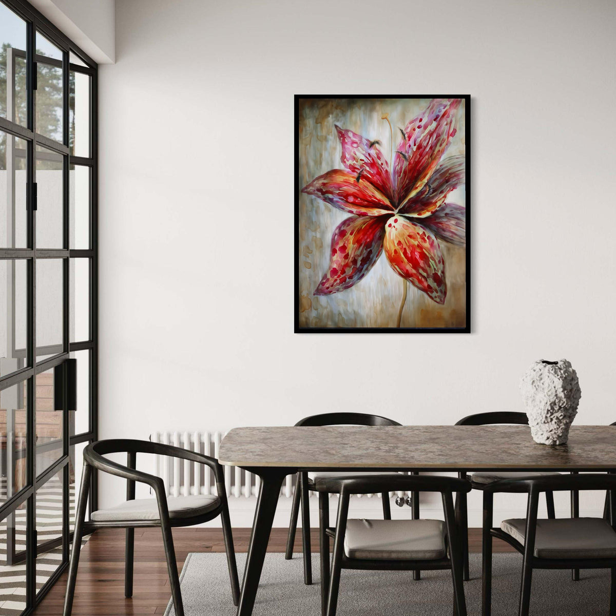 Vibrant Red Lily Canvas, Abstract Floral Wall Art, Large Flower Painting, Nature-Inspired Home Decor, Ready to Hang Gift Art, Home Decor