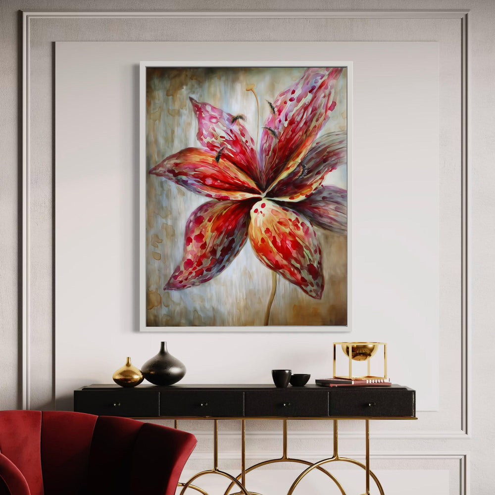 Vibrant Red Lily Canvas, Abstract Floral Wall Art, Large Flower Painting, Nature-Inspired Home Decor, Ready to Hang Gift Art, Home Decor