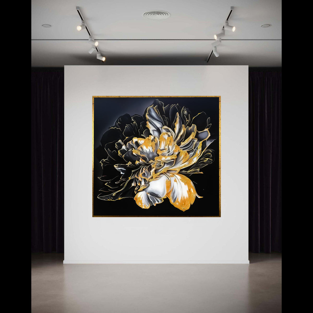 Abstract Black and Gold Floral Canvas Wall Art, Modern Flower Painting, Elegant Home Decoration, Luxury Botanical Gift Art, Home Decor