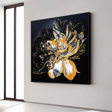 Abstract Black and Gold Floral Canvas Wall Art, Modern Flower Painting, Elegant Home Decoration, Luxury Botanical Gift Art, Home Decor