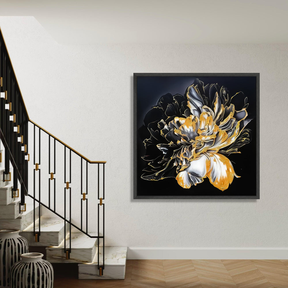 Abstract Black and Gold Floral Canvas Wall Art, Modern Flower Painting, Elegant Home Decoration, Luxury Botanical Gift Art, Home Decor