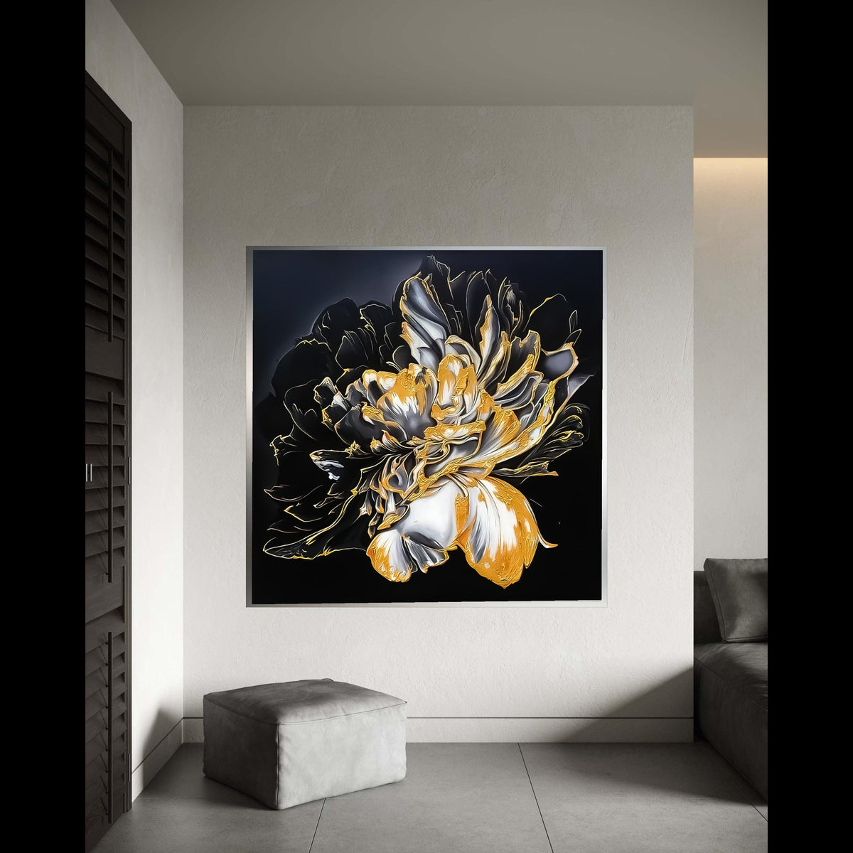 Abstract Black and Gold Floral Canvas Wall Art, Modern Flower Painting, Elegant Home Decoration, Luxury Botanical Gift Art, Home Decor