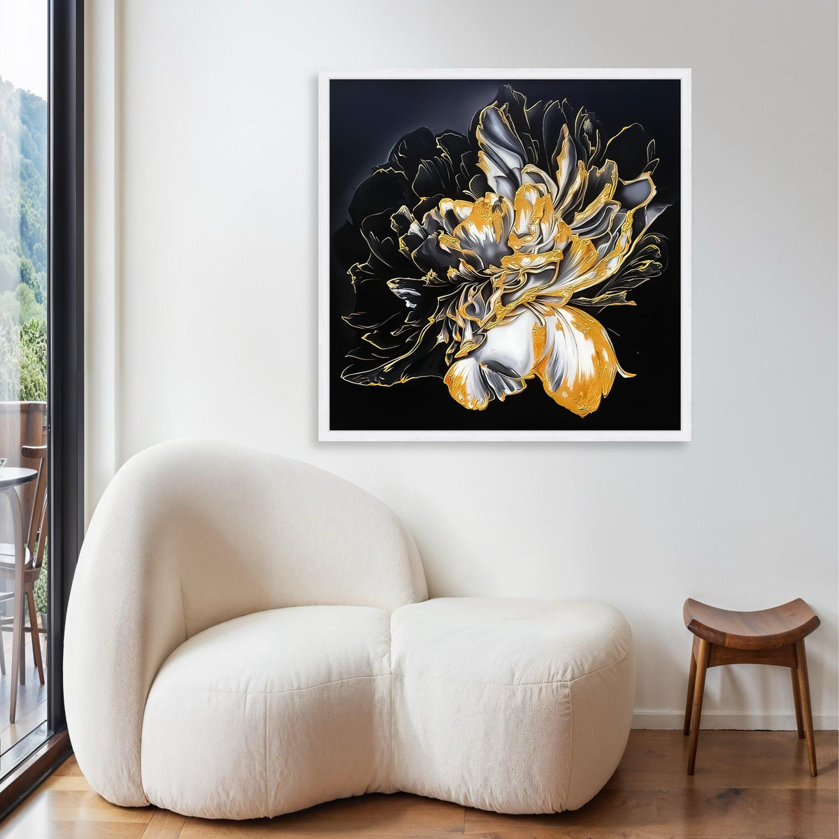 Abstract Black and Gold Floral Canvas Wall Art, Modern Flower Painting, Elegant Home Decoration, Luxury Botanical Gift Art, Home Decor