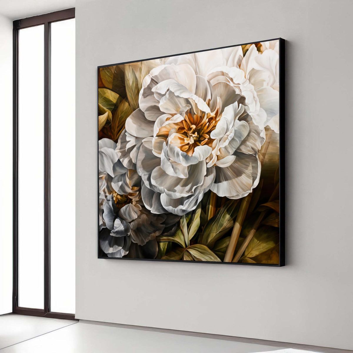Elegant White Peony Canvas, Floral Wall Art, Botanical Flower Canvas, Nature Inspired Home Decor, Ready to Hang Canvas Gift Art, Home Decor