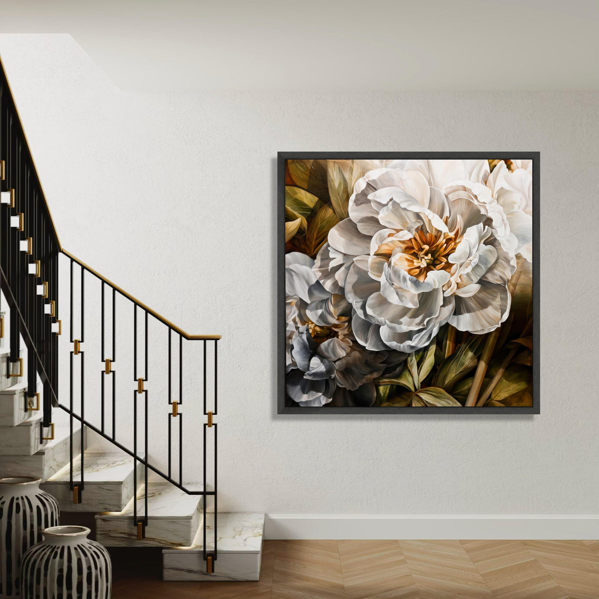 Elegant White Peony Canvas, Floral Wall Art, Botanical Flower Canvas, Nature Inspired Home Decor, Ready to Hang Canvas Gift Art, Home Decor