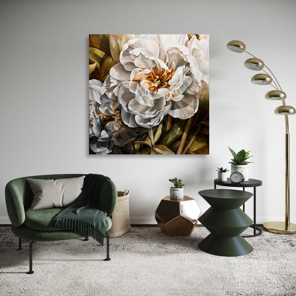Elegant White Peony Canvas, Floral Wall Art, Botanical Flower Canvas, Nature Inspired Home Decor, Ready to Hang Canvas Gift Art, Home Decor