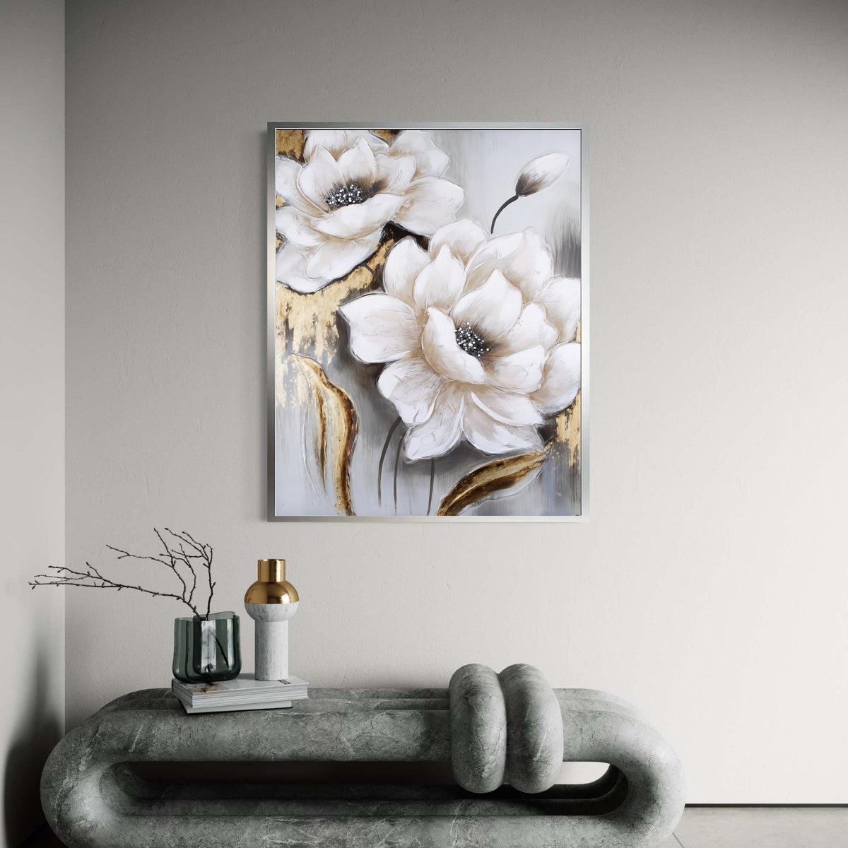 Elegant White Magnolia Flowers Canvas, Modern Floral Wall Art, Floral Painting, Neutral Home Decor, Ready to Hang Gift Art, Home Decor