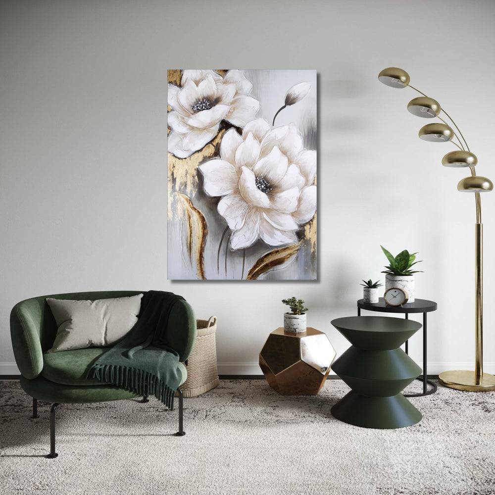 Elegant White Magnolia Flowers Canvas, Modern Floral Wall Art, Floral Painting, Neutral Home Decor, Ready to Hang Gift Art, Home Decor