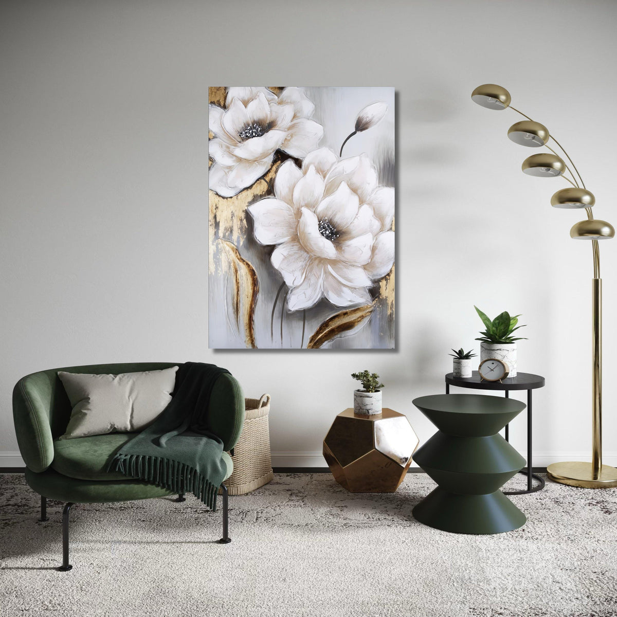 Elegant White Magnolia Flowers Canvas, Modern Floral Wall Art, Floral Painting, Neutral Home Decor, Ready to Hang Gift Art, Home Decor