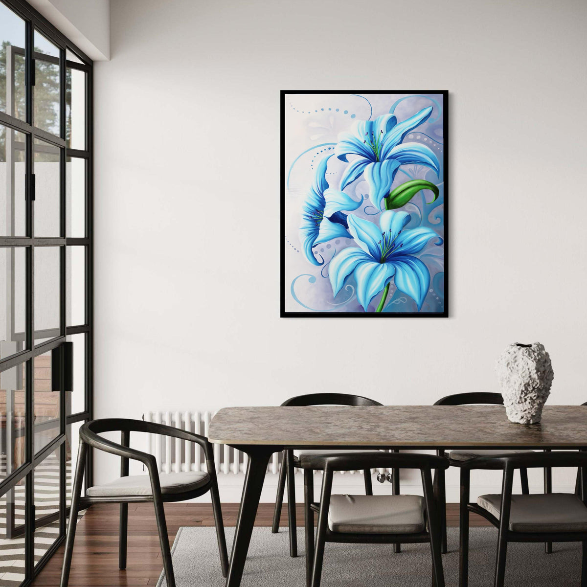 Blue Lily Flowers Canvas Wall Art, Elegant Floral Painting, Modern Botanical Decoration, Home Interior Canvas Art, Gift Art, Home Decor