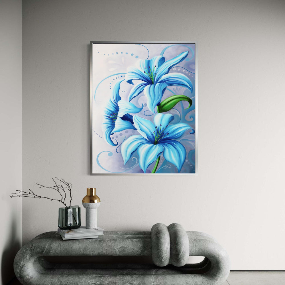 Blue Lily Flowers Canvas Wall Art, Elegant Floral Painting, Modern Botanical Decoration, Home Interior Canvas Art, Gift Art, Home Decor