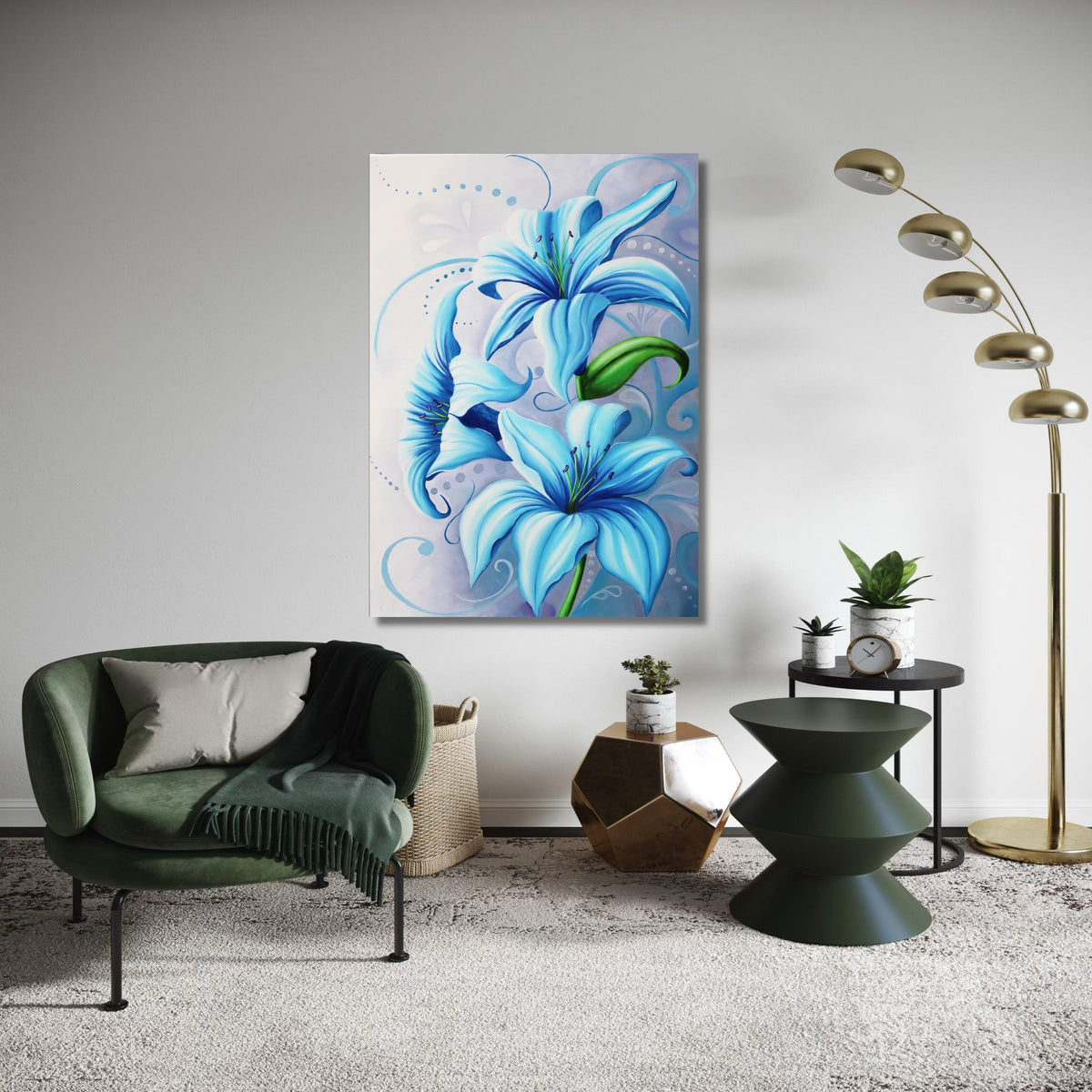 Blue Lily Flowers Canvas Wall Art, Elegant Floral Painting, Modern Botanical Decoration, Home Interior Canvas Art, Gift Art, Home Decor