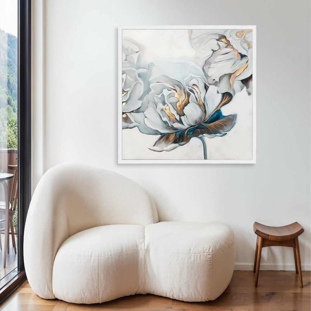 Elegant White Peony Canvas, Floral Wall Art with Gold Accents, Modern Botanical Canvas, Luxury Home Decoration, Ready Gift Art, Home Decor
