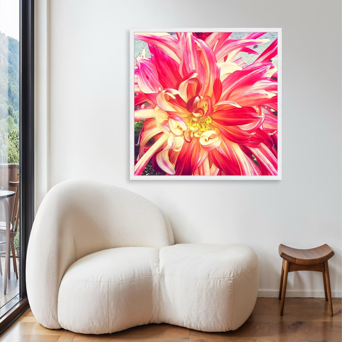 Vibrant Red and Yellow Dahlia Canvas, Floral Macro Photography, Bright Garden Flower Wall Art, Nature Canvas Decor, Gift Art, Home Decor