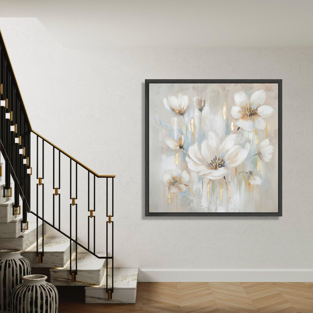 White Floral Canvas Wall Art, Elegant Blossoms Painting, Neutral Toned Flowers, Modern Home Décor, Floral Canvas, Ready Gift Art, Home Decor