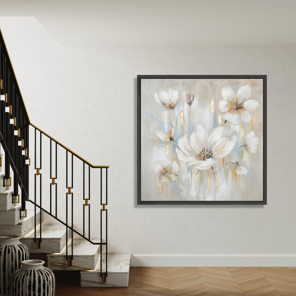 White Floral Canvas Wall Art, Elegant Blossoms Painting, Neutral Toned Flowers, Modern Home Décor, Floral Canvas, Ready Gift Art, Home Decor