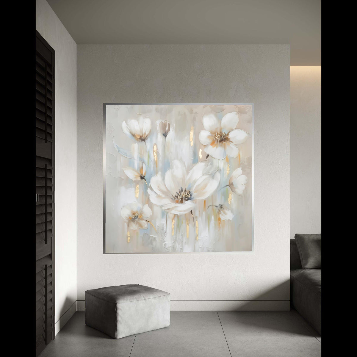 White Floral Canvas Wall Art, Elegant Blossoms Painting, Neutral Toned Flowers, Modern Home Décor, Floral Canvas, Ready Gift Art, Home Decor