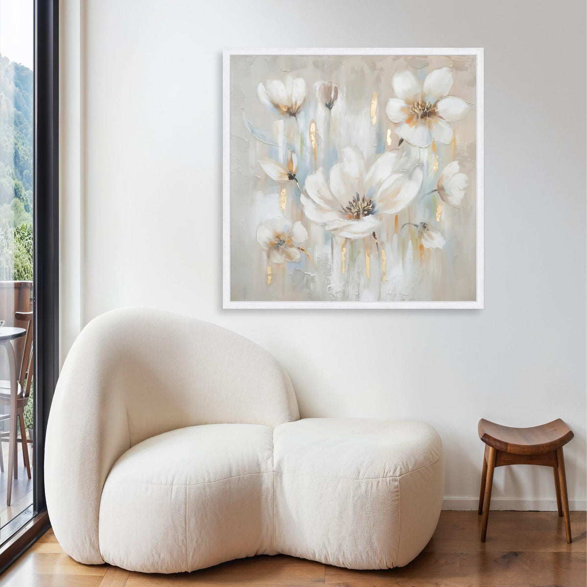 White Floral Canvas Wall Art, Elegant Blossoms Painting, Neutral Toned Flowers, Modern Home Décor, Floral Canvas, Ready Gift Art, Home Decor
