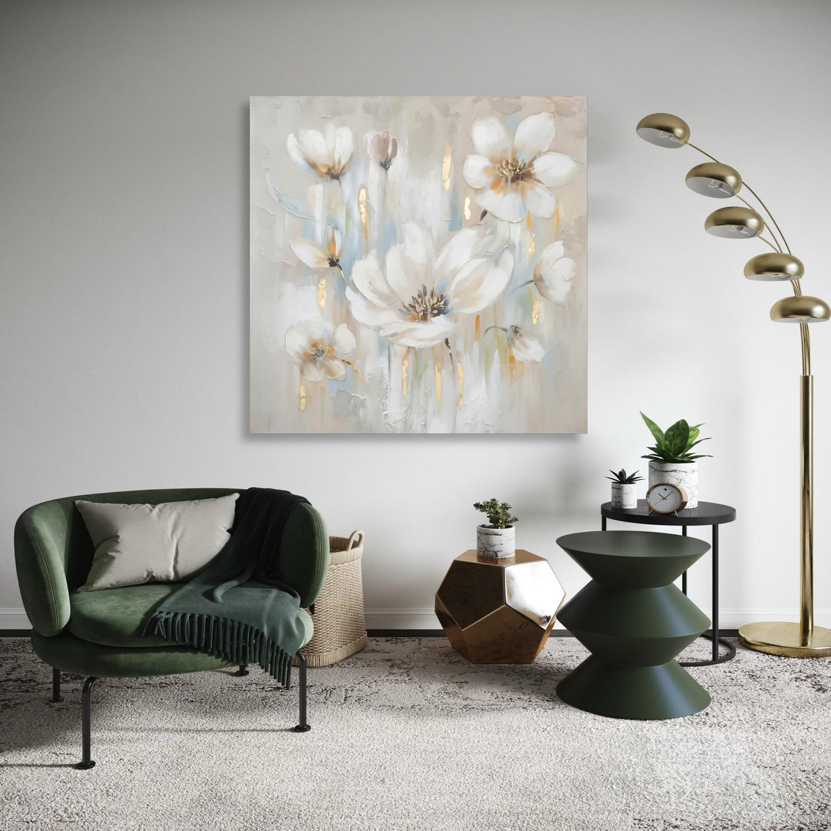 White Floral Canvas Wall Art, Elegant Blossoms Painting, Neutral Toned Flowers, Modern Home Décor, Floral Canvas, Ready Gift Art, Home Decor
