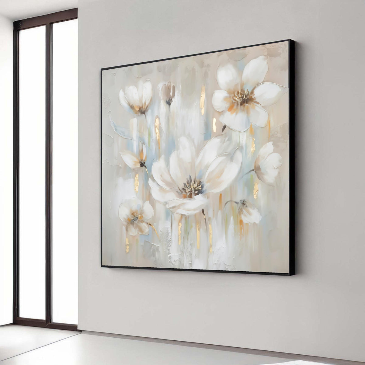 White Floral Canvas Wall Art, Elegant Blossoms Painting, Neutral Toned Flowers, Modern Home Décor, Floral Canvas, Ready Gift Art, Home Decor