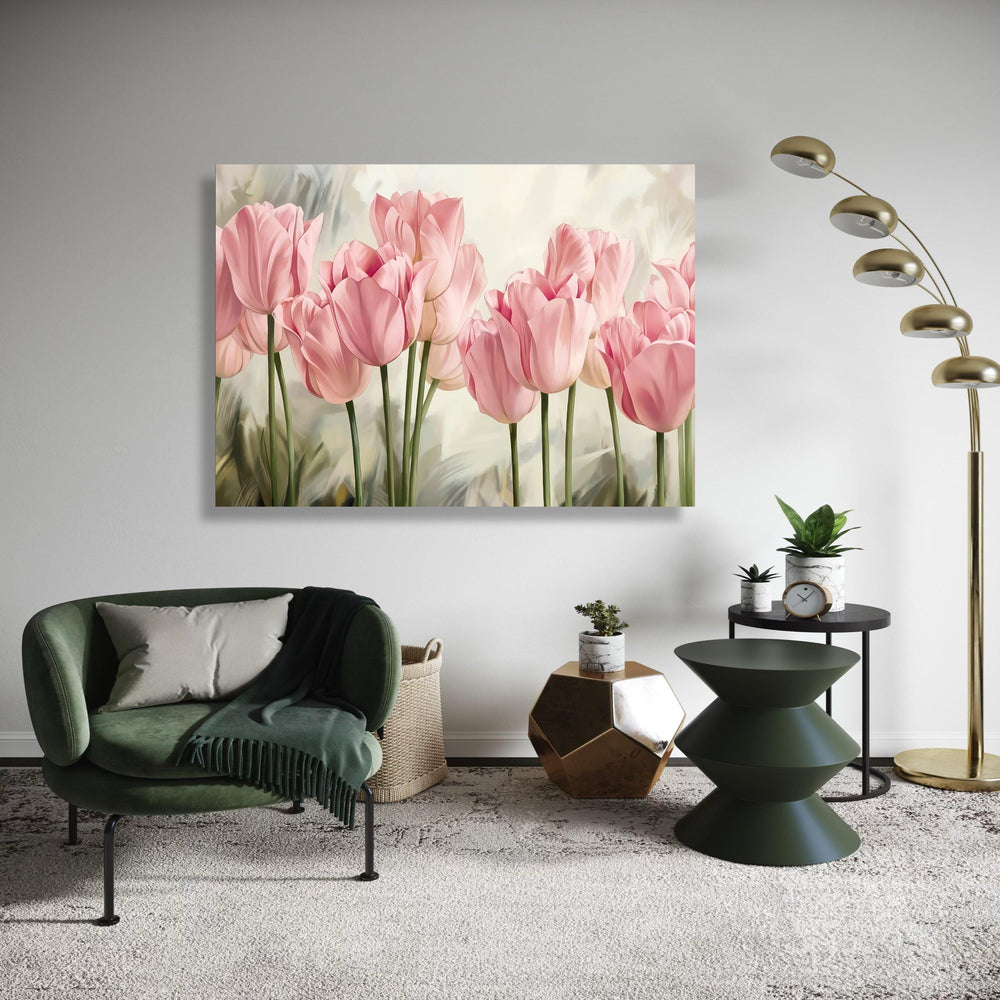 Soft Pink Tulips Canvas, Floral Wall Art, Spring Flowers Painting, Botanical Canvas Decor, Nature Blossom Artwork, Gift Art, Home Decor