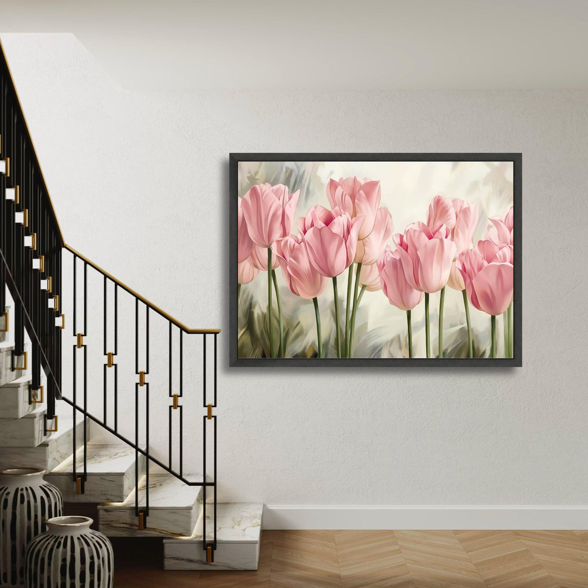 Soft Pink Tulips Canvas, Floral Wall Art, Spring Flowers Painting, Botanical Canvas Decor, Nature Blossom Artwork, Gift Art, Home Decor