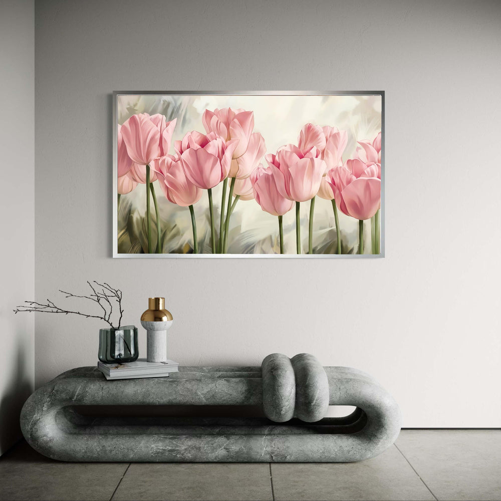 Soft Pink Tulips Canvas, Floral Wall Art, Spring Flowers Painting, Botanical Canvas Decor, Nature Blossom Artwork, Gift Art, Home Decor