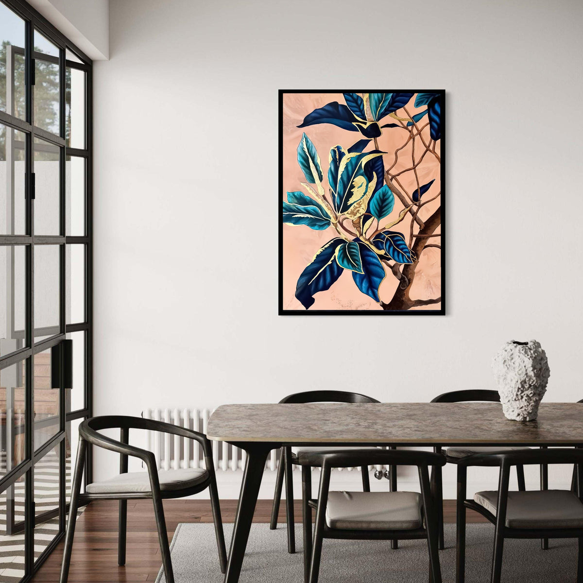 Elegant Blue and Gold Leaves Canvas, Botanical Wall Art, Modern Nature Print, Abstract Floral Home Decor, Ready to Hang Gift Art, Home Decor