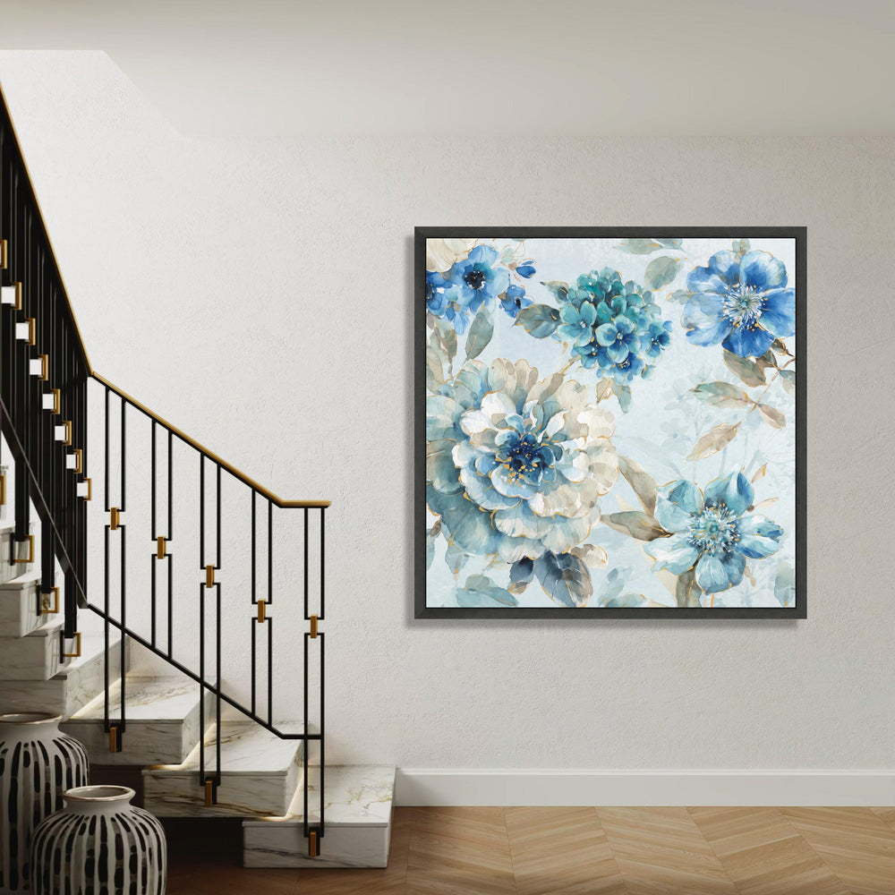 Elegant Blue Floral Canvas Wall Art, Watercolor Flower Painting, Botanical Home Decor, Large Floral Canvas, Soft Pastel Gift Art, Home Decor