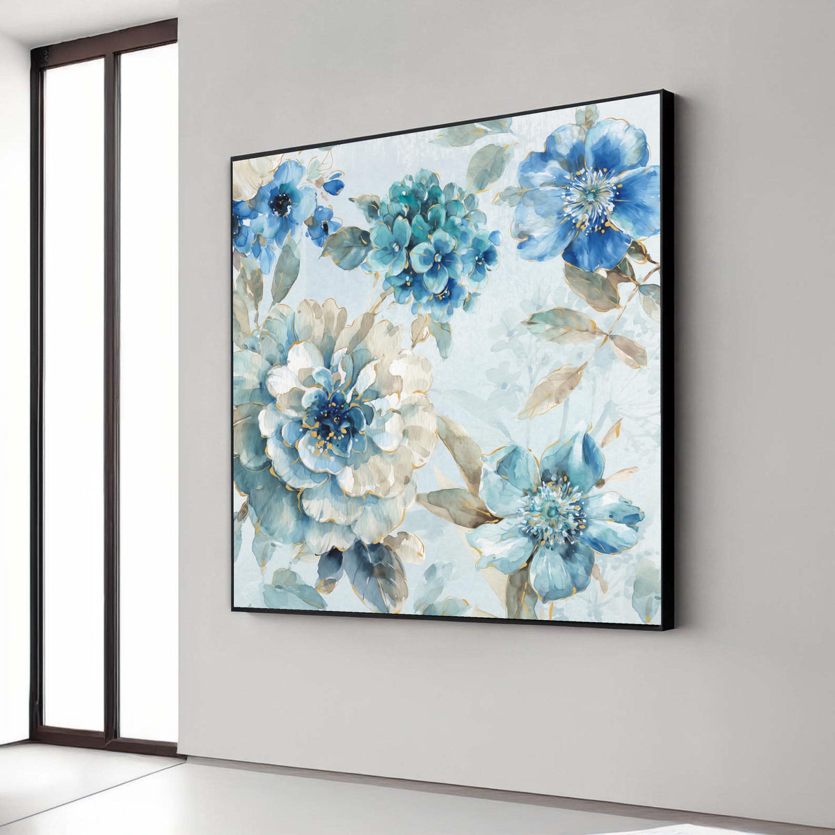 Elegant Blue Floral Canvas Wall Art, Watercolor Flower Painting, Botanical Home Decor, Large Floral Canvas, Soft Pastel Gift Art, Home Decor