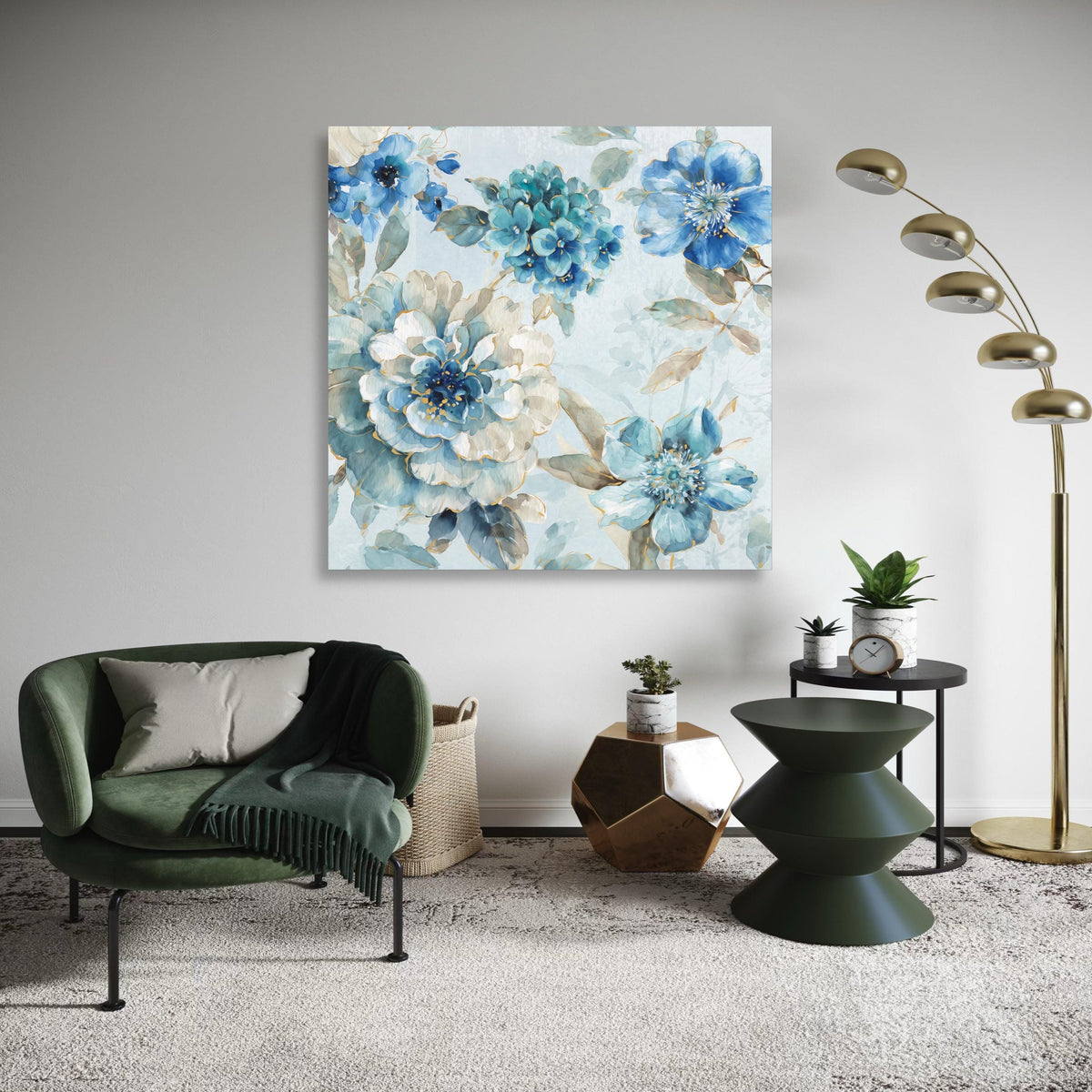 Elegant Blue Floral Canvas Wall Art, Watercolor Flower Painting, Botanical Home Decor, Large Floral Canvas, Soft Pastel Gift Art, Home Decor