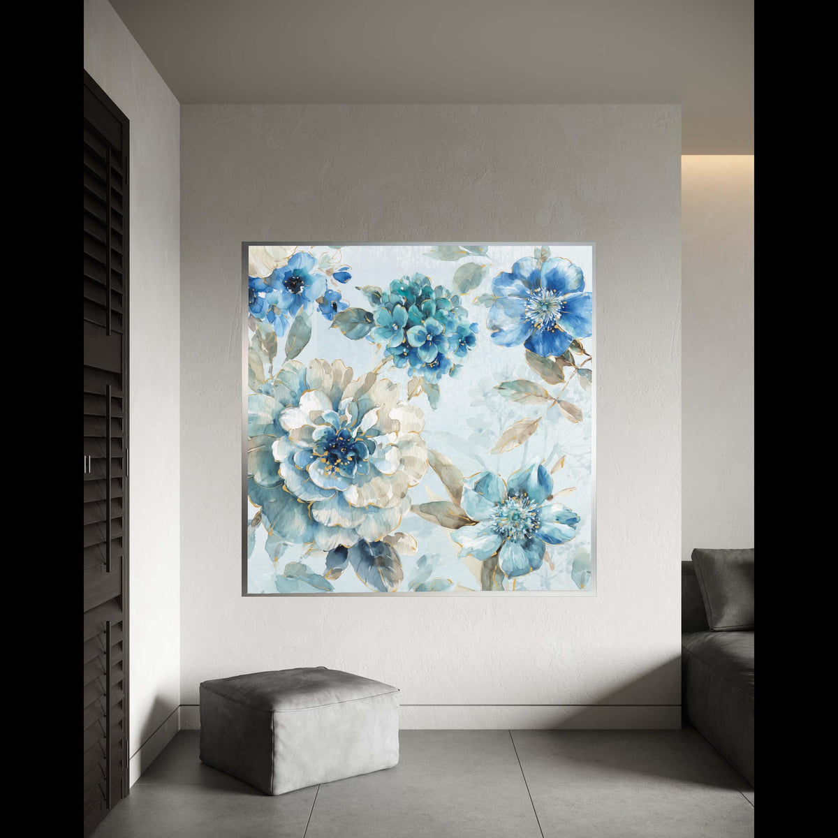 Elegant Blue Floral Canvas Wall Art, Watercolor Flower Painting, Botanical Home Decor, Large Floral Canvas, Soft Pastel Gift Art, Home Decor