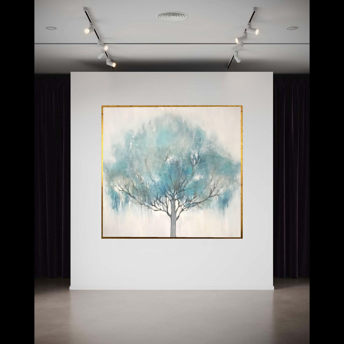 Tranquil Blue Tree Canvas Wall Art, Abstract Nature Painting, Modern Tree Silhouette, Soft Pastel Home Decor, Ready to Gift Art, Home Decor