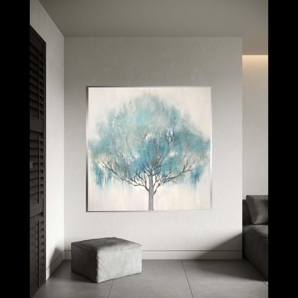 Tranquil Blue Tree Canvas Wall Art, Abstract Nature Painting, Modern Tree Silhouette, Soft Pastel Home Decor, Ready to Gift Art, Home Decor