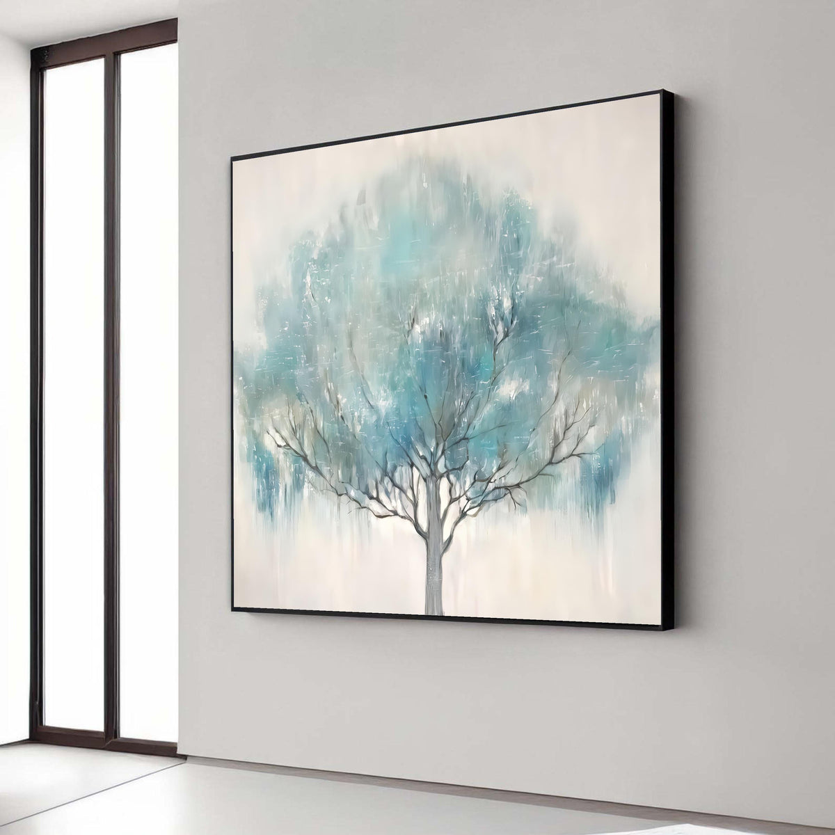 Tranquil Blue Tree Canvas Wall Art, Abstract Nature Painting, Modern Tree Silhouette, Soft Pastel Home Decor, Ready to Gift Art, Home Decor
