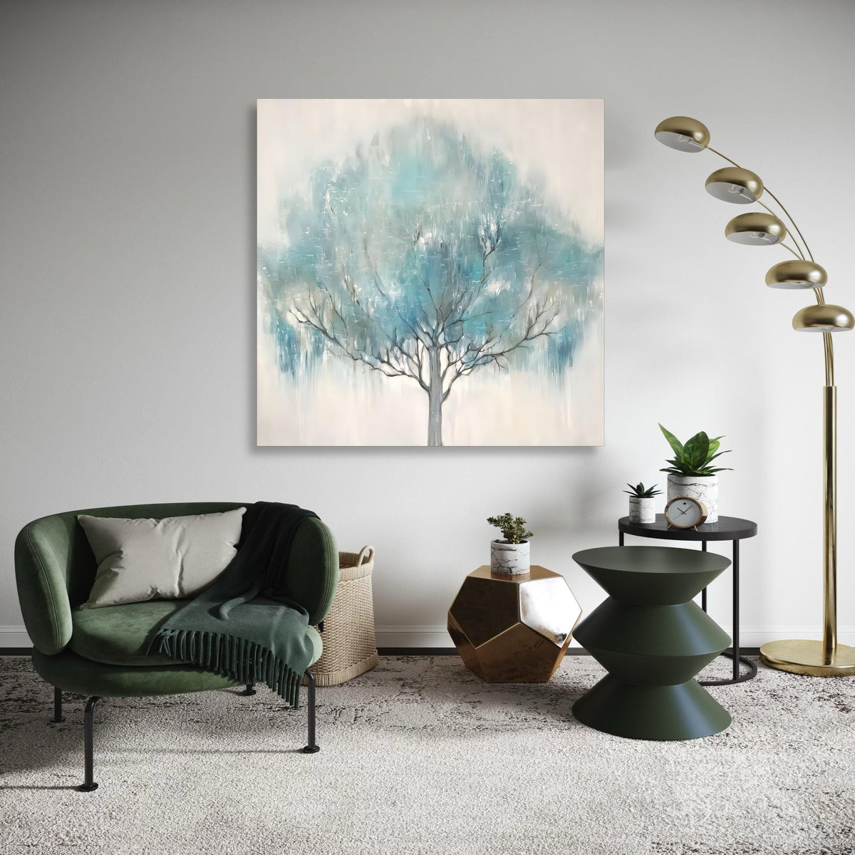 Tranquil Blue Tree Canvas Wall Art, Abstract Nature Painting, Modern Tree Silhouette, Soft Pastel Home Decor, Ready to Gift Art, Home Decor