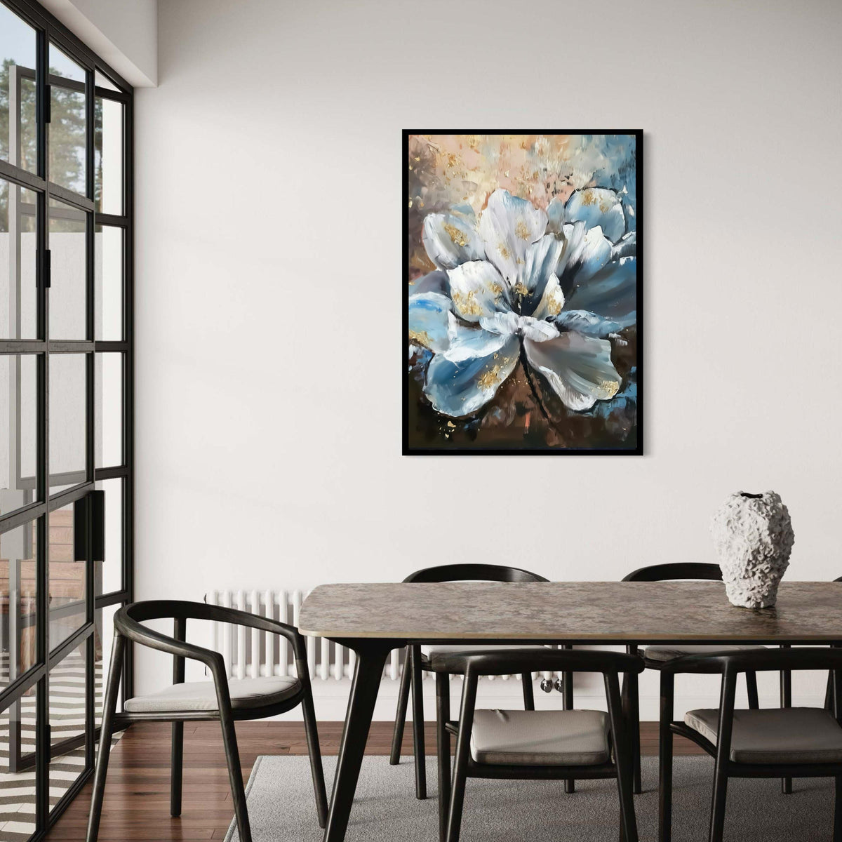 Abstract White Blue Flower Canvas, Petal Wall Art, Modern Floral Canvas Decoration, Elegant Home Decor Painting Gift Art, Home Decor