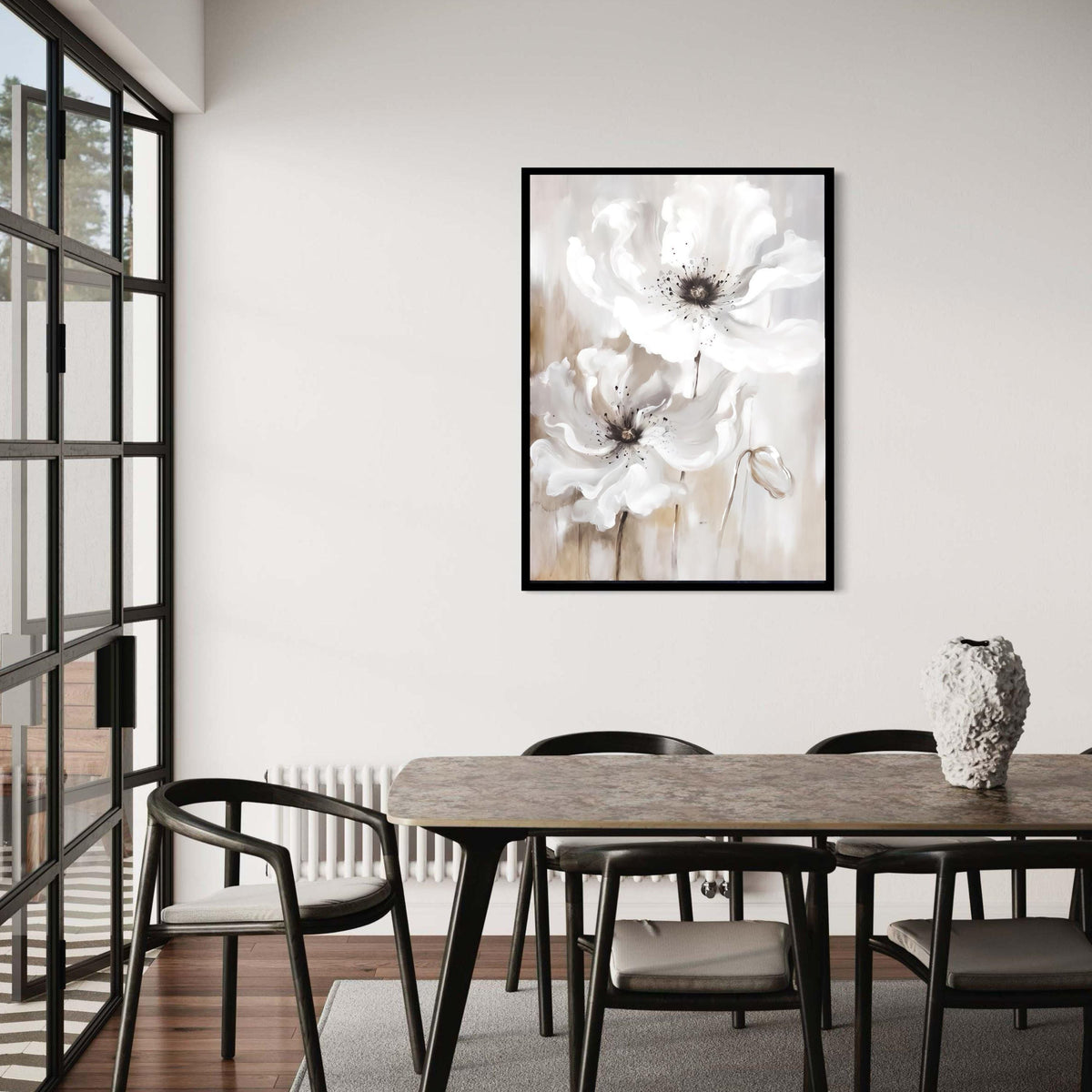 Soft White Poppies Canvas Wall Art, Elegant Floral Painting, Neutral Toned Flower Decor, Large Bloom Canvas, Modern Gift Art, Home Decor