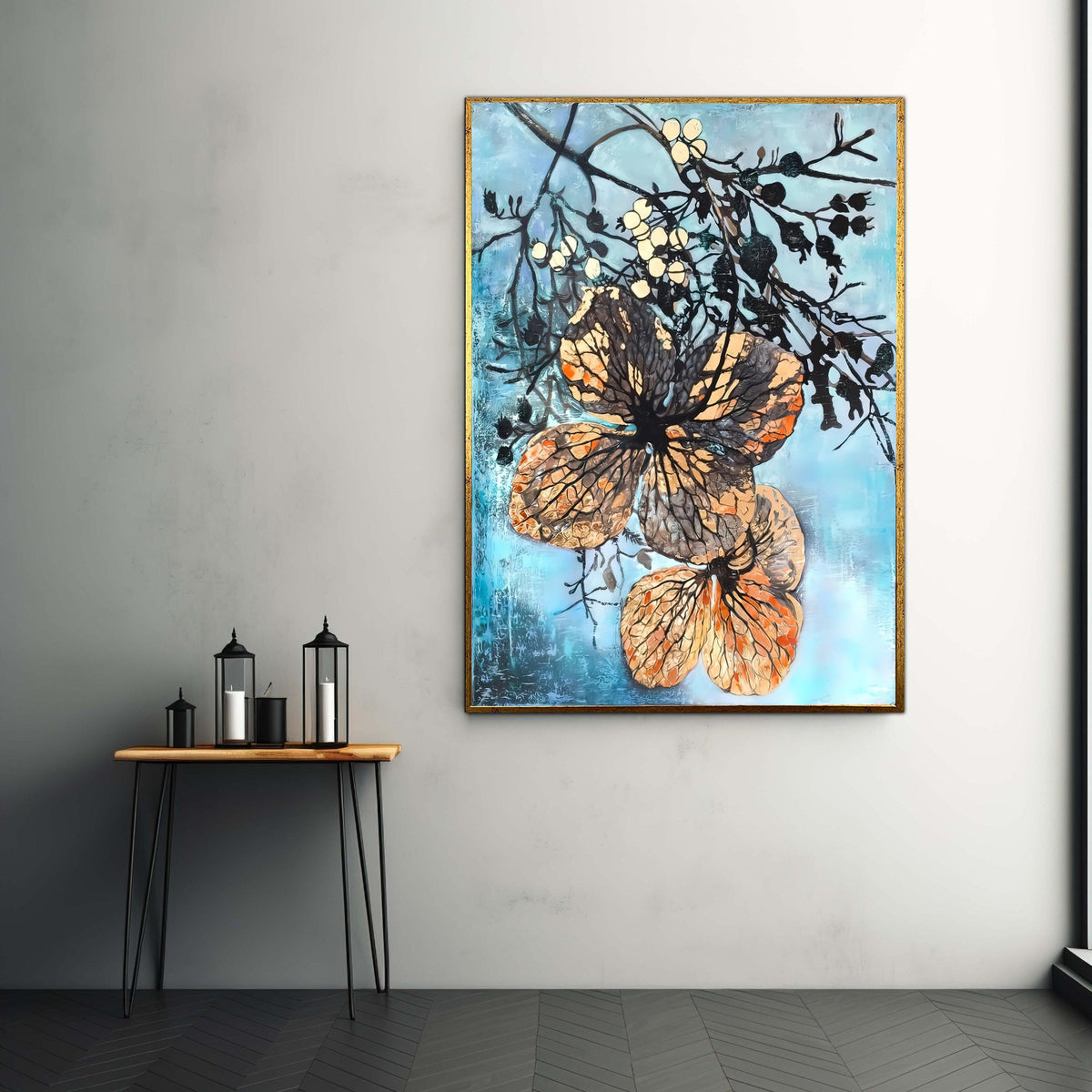 Delicate Autumn Leaves Canvas, Botanical Wall Art, Nature Inspired Canvas Decor, Floral Branch Painting, Home Gift Art, Home Decor