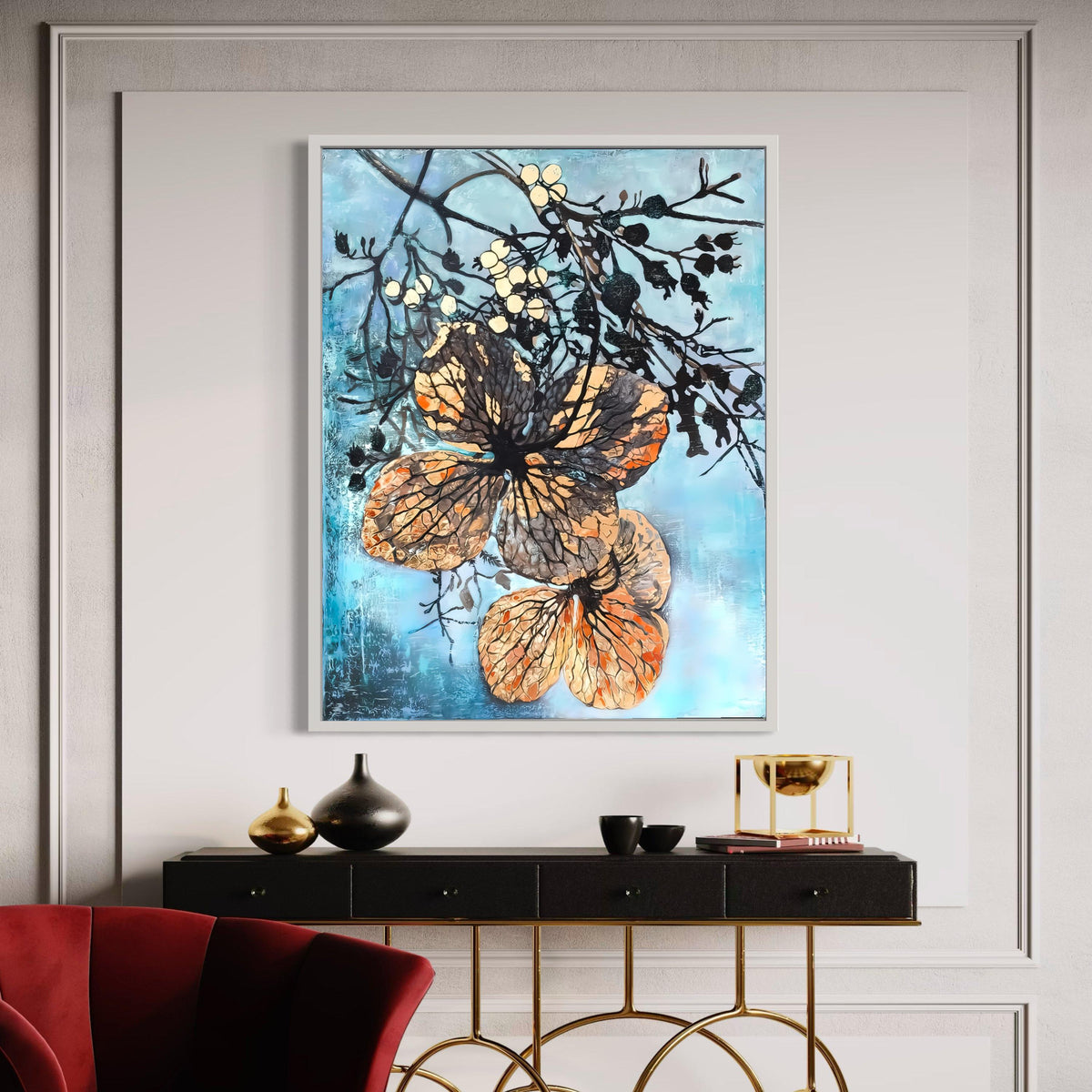 Delicate Autumn Leaves Canvas, Botanical Wall Art, Nature Inspired Canvas Decor, Floral Branch Painting, Home Gift Art, Home Decor