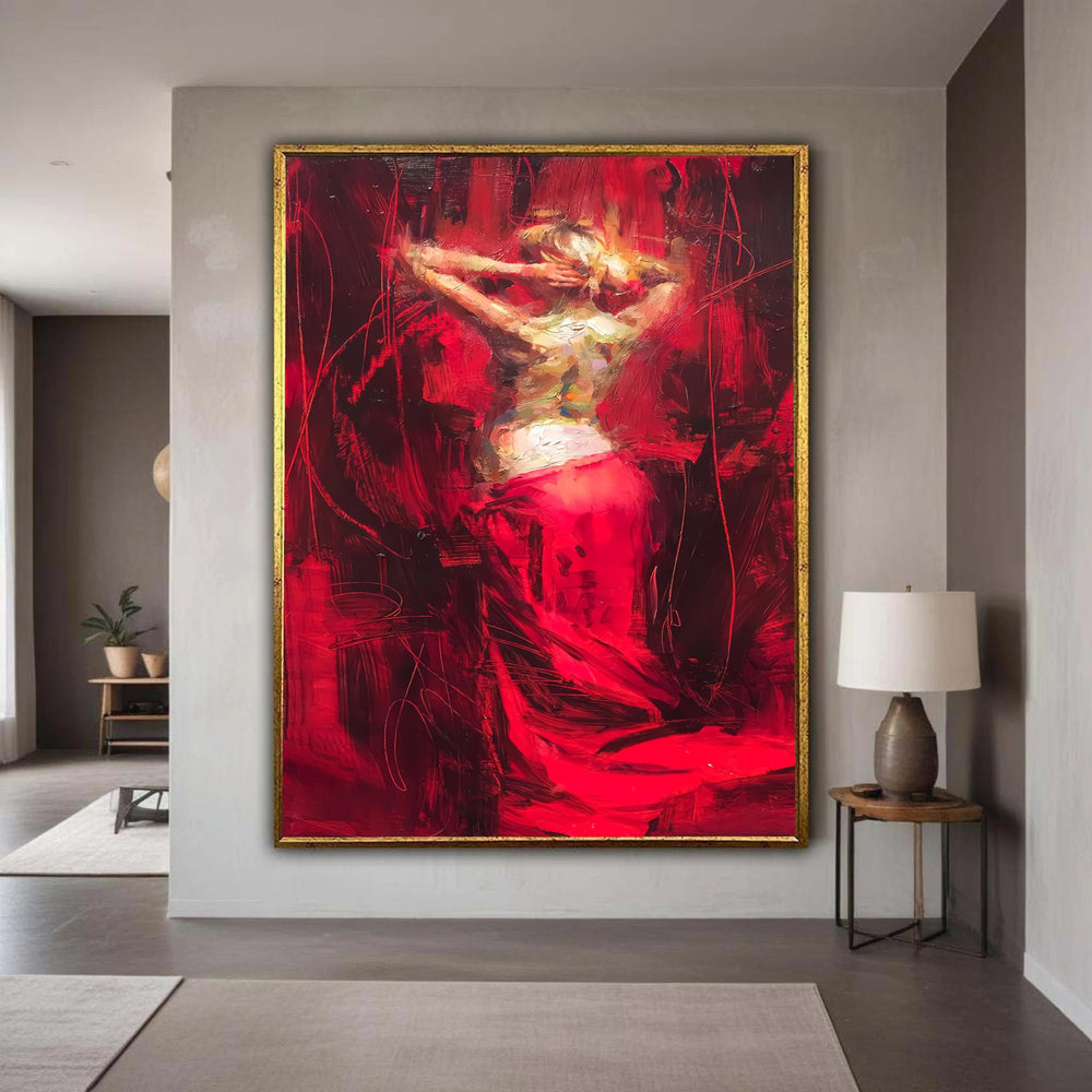 Sensual Abstract Female Form, Red Artistic Canvas, Modern Figurative Wall Art, Impasto Painting, Elegant Home Decor Gift Art, Home Decor