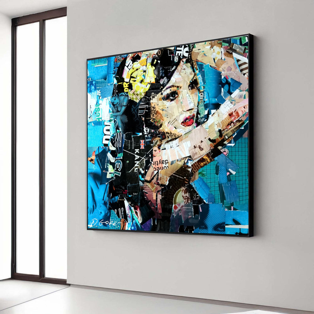 Abstract Female Portrait Collage Canvas Wall Art, Modern Mixed Media Artwork, Urban Pop Art Design, Home Decorative Gift Art, Home Decor