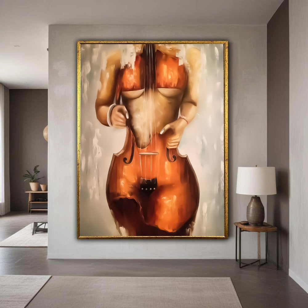 Abstract Female Body Violin Art, Nude Form Canvas, Music Instrument Wall Art, Artistic Home Decor, Modern Canvas Gift Art, Home Decor