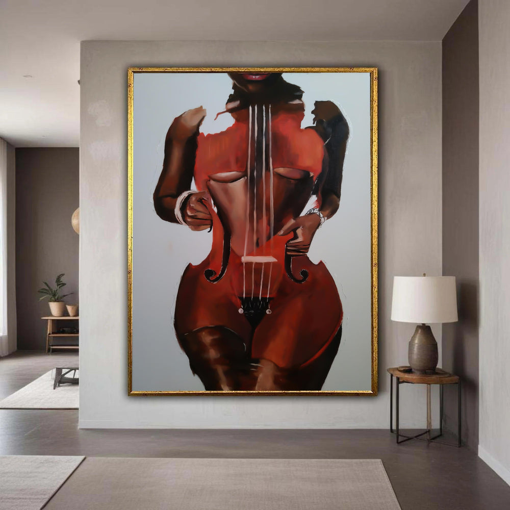 Abstract Female Silhouette Violin Canvas, Musical Instrument Art, Contemporary Body Art Canvas, Modern Wall Decoration, Gift Art, Home Decor