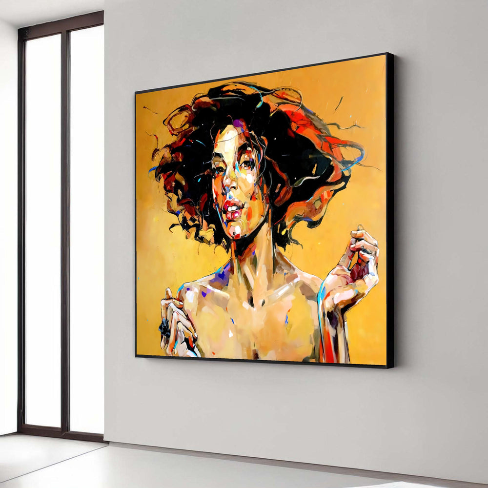 Vibrant Abstract Portrait Canvas, Colorful Woman Face Wall Art, Modern Expressionism Canvas, Contemporary Art Gift Art, Home Decor