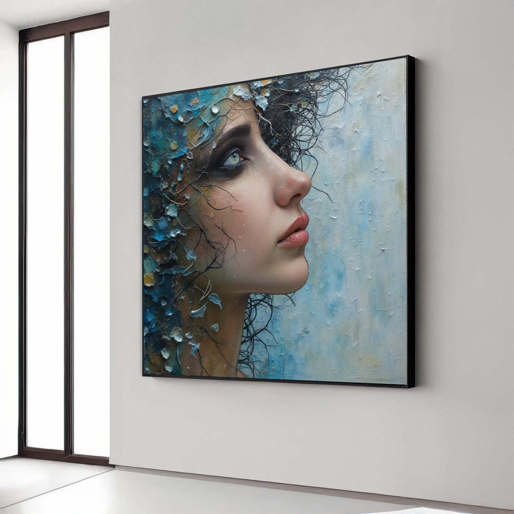 Enigmatic Woman Profile Canvas, Mixed Media Face Art, Modern Abstract Portrait Canvas, Moody Wall Decoration, Ready to Gift Art, Home Decor