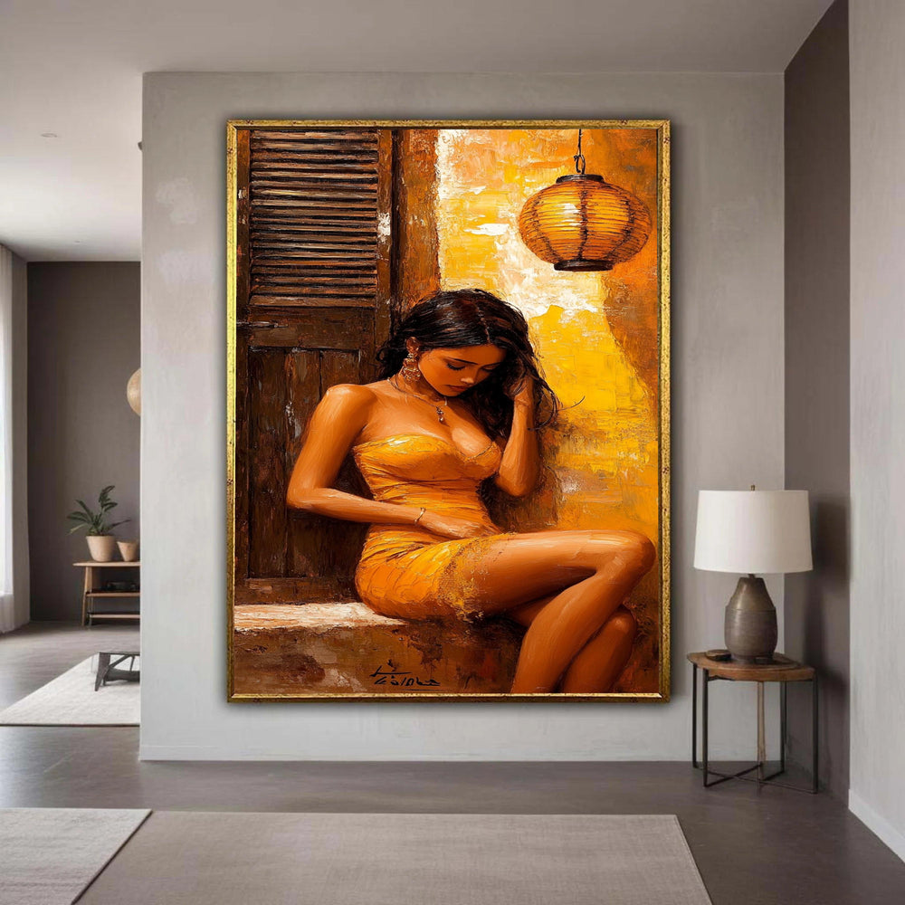 Elegant Woman in Yellow Dress Canvas, Vintage Wall Art, Romantic Home Decor, Oil Painting Style, Modern Canvas Wall Art Gift Art, Home Decor